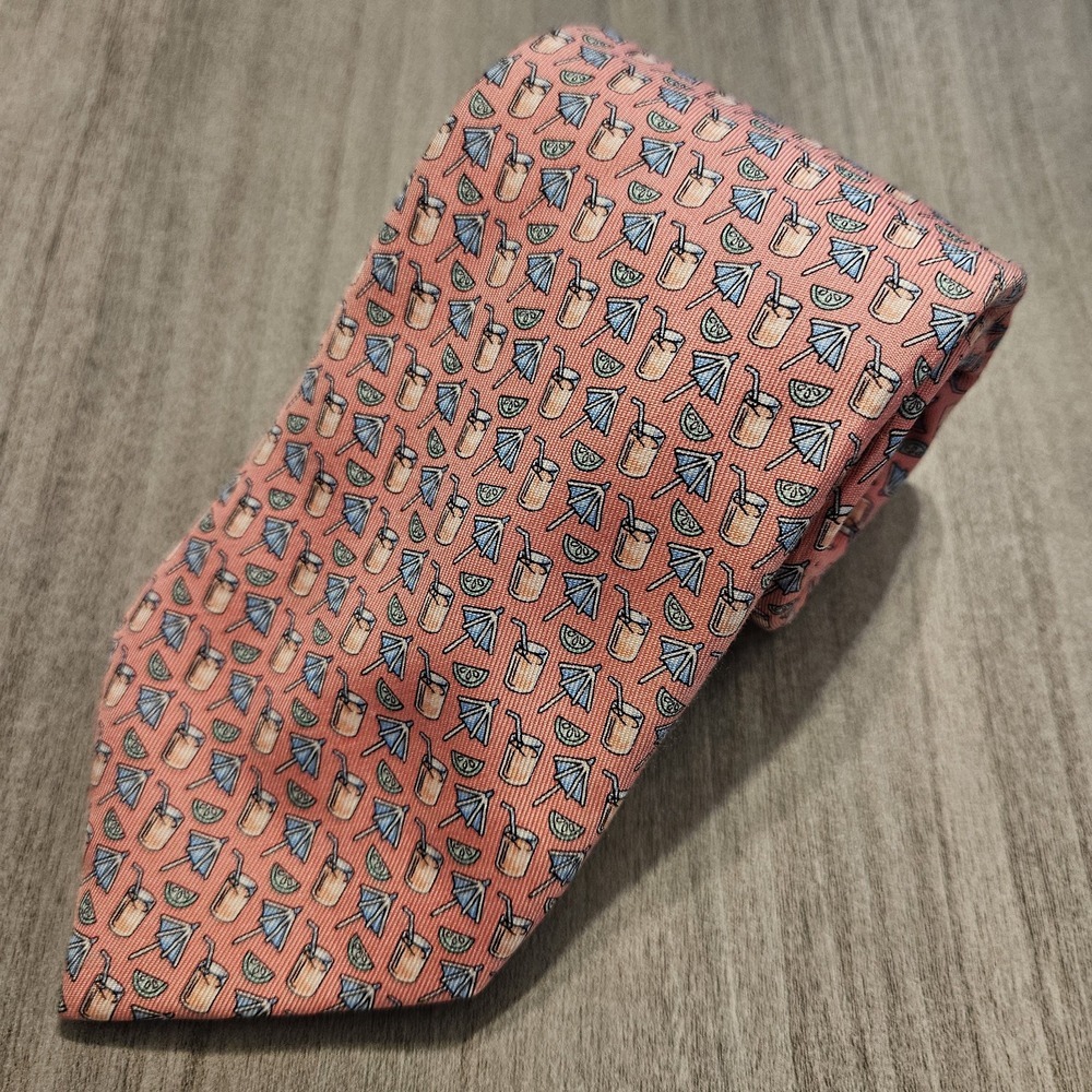 Vineyard Vines Men's Tie‎ Drink Umbrellas And Cocktails Pink Silk 62x3.5